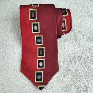 Palatina Tie Men's Berry Red Black Geometric Retro Art Deco Silk 90's Vtg NWT